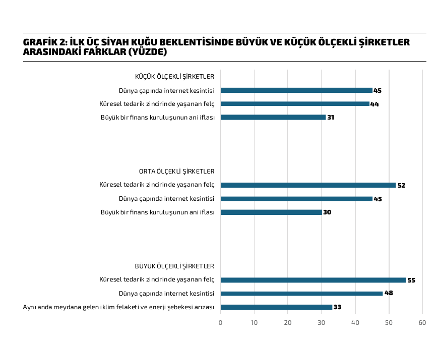 Grafik 2: İlk üç Siyah Kuğu beklentisinde büyük ve küçük ölçekli şirketler arasındaki farklar (yüzde)