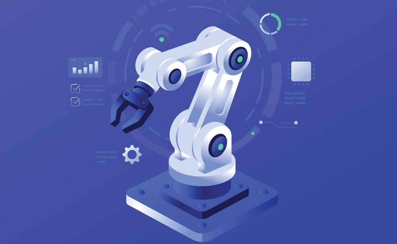 Endüstriyel mobil robotların yapay zekâ ile yönetimini hedefleyen AXIS projesi robotik kol illüstrasyonu
