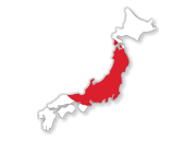 Japonya bayrağı renklerinde Japonya haritası